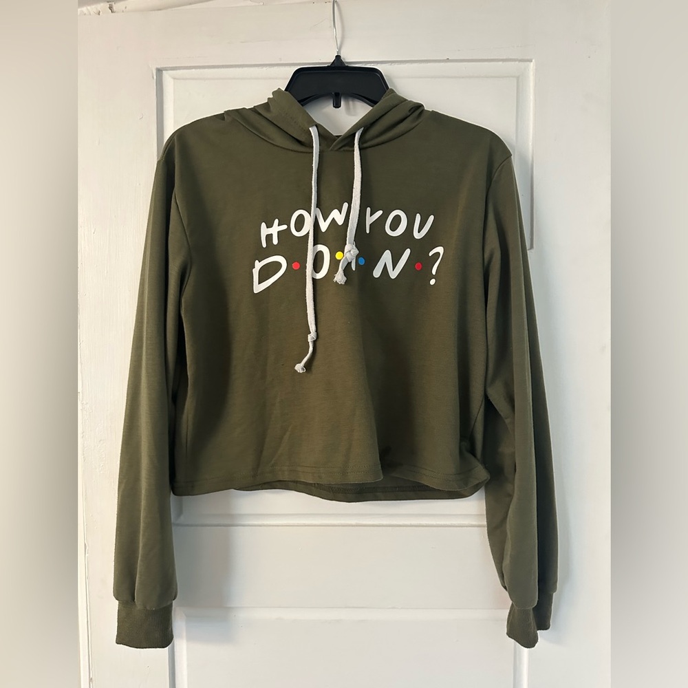 Friends themed “How You Doin?” Olive Green Graphic Hoodie